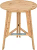 A round wooden bar table with a metal stabilization rail. Voir les images du produit
