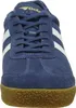 A close-up, front-facing view of a blue Gola sneaker with white stripes and a brown sole. Anteprima dell’immagine prodotto