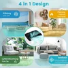 A collage of four scenes depicting different functions of a portable air conditioner in home settings. Produktbild-Vorschau