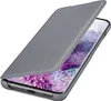 A gray flip case for a smartphone is shown with the cover open, revealing the phone's screen. Náhled obrázku produktu