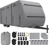 A travel trailer cover and its accessories are displayed. Podgląd zdjęcia produktu