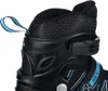 A close-up view of the top part of a black inline skate with blue accents. Anteprima dell’immagine prodotto
