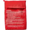 A red fabric bag with instructions and warnings printed on it. Produktbild-Vorschau