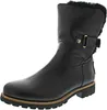 A black winter boot with fur trim and a buckle detail. Anteprima dell’immagine prodotto