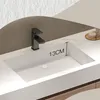 A modern bathroom sink with a black faucet and a measurement indicating its depth. Anteprima dell’immagine prodotto