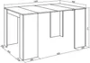 A technical drawing of a white extendable dining table with dimensions. Produktbild-Vorschau