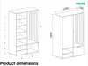 Technical drawings of a wardrobe with dimensions and measurements. Produktbild-Vorschau