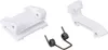 A set of white plastic washing machine door hooks and two metal springs are arranged on a white background. Produktbild-Vorschau