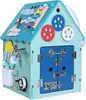A wooden activity house toy with various interactive elements. Náhled obrázku produktu