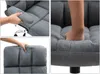 Collage of close-up shots of a gray fabric office chair, highlighting its armrest, cushioning, and texture. Náhled obrázku produktu