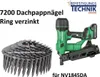 Collage of a nail gun and a coil of roofing nails, with text and logos. Produktbild-Vorschau