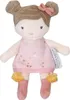 A plush doll with brown hair styled in two buns, wearing a pink floral dress and pink boots with yellow trim. Náhľad obrázku produktu