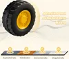 A close-up of a toy vehicle's wheel with marketing text and illustrations of different surfaces. Náhled obrázku produktu