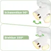 Two panels showing a white LED ceiling spotlight with adjustable features. Náhľad obrázku produktu