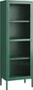 A tall, narrow green cabinet with glass doors and shelves, standing on four legs. Anteprima dell’immagine prodotto