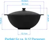 A diagram showing the dimensions of a cast iron pot with a lid, along with text indicating its capacity for people. Anteprima dell’immagine prodotto
