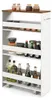 A white, four-tier rolling cart filled with various bottles and jars, likely for kitchen or pantry storage. Podgląd zdjęcia produktu
