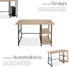 Collage of images showing a desk with shelves, including close-ups and descriptive text. Produktbild-Vorschau