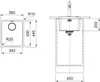 Technical drawings of a sink with dimensions and a faucet. Náhled obrázku produktu
