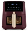 A digital display and controls are visible on the top of a burgundy air fryer with a gold handle. Náhľad obrázku produktu
