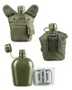 A collage of three different views of a military-style water bottle with its accessories. Podgląd zdjęcia produktu