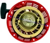 A close-up view of a red and gold starter pull cord assembly for a generator. Voir les images du produit