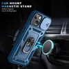 A blue phone case with a ring holder is shown attached to a magnetic car mount in a car's air vent. Produktbild-Vorschau
