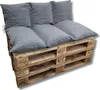 A sofa made from wooden pallets with gray cushions. Náhled obrázku produktu