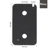 A black rectangular foam filter with two circular holes and a smaller circular indentation, with measurement lines and text indicating dimensions and brand. Produktbild-Vorschau