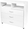 A white cosmetic and podiatry trolley with three drawers and open shelving above. Náhled obrázku produktu