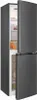 A dark gray refrigerator with one door ajar, revealing the interior. Produktbild-Vorschau