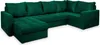 A U-shaped sectional sofa in a deep green velvet fabric, shown from a slightly elevated side angle against a white background. Produktbild-Vorschau