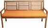 A wooden bench with an orange cushion, shown against a white background.