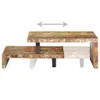A two-tiered coffee table made of reclaimed wood, shown with an arrow indicating adjustability. Anteprima dell’immagine prodotto