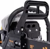 Close-up view of a chainsaw's engine and handle. Produktbild-Vorschau