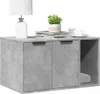 A modern concrete-effect cabinet with a lamp, plant, and coffee cup on top. Produktbild-Vorschau