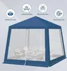 A blue gazebo with mesh walls, set up with a table and chairs inside. Produktbild-Vorschau