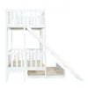 A white bunk bed with a slide and a pull-out bed, shown against a white background. Produktbild-Vorschau