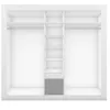 A 3D rendering of a white closet interior with shelves and a hanging rod. Produktbild-Vorschau