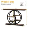 A diagram showing the dimensions of a console table with a circular base and multiple shelves. Anteprima dell’immagine prodotto