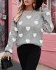 ASKSA Damen Pullover Rundhals Herz Grafik Strickpullover Produktbild-Vorschau 5
