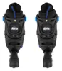 A pair of black and blue children's roller skates shown from the back. Voir les images du produit