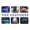 A collage of six images showcasing different features of a smart TV, with the text "TOP FEATURES" prominently displayed. Anteprima dell’immagine prodotto