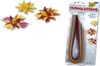 A product shot of origami paper strips for making stars, with examples of finished stars. Produktbild-Vorschau