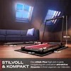A treadmill is shown in a room with a sofa and skylights, with dimensions indicated. Produktbild-Vorschau