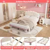 A bedroom scene with a bed, wardrobe, and decorative elements, along with close-up views of the bed's features. Produktbild-Vorschau