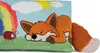 A cartoon fox and ladybug on a pillow with a rainbow and sun. Anteprima dell’immagine prodotto