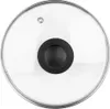 A top-down view of a glass pot lid with a black handle and a silver rim. Podgląd zdjęcia produktu
