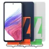 A Samsung phone with a blue case and orange strap, next to a white case with a green strap and white number '4' graphic. Náhľad obrázku produktu