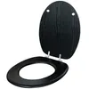 A black wooden toilet seat and lid are shown open against a white background. Produktbild-Vorschau